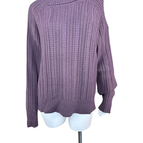 Studio Park Shawn Killinger Cold Shoulder Cable Knit Sweater Huckleberry Large - Picture 7 of 12